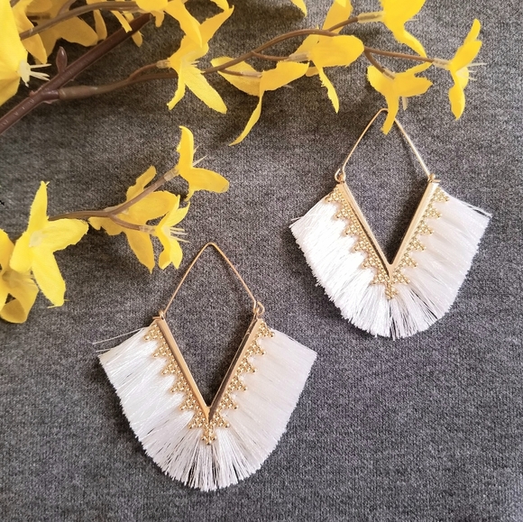 runwaykloset Jewelry - Boho Fringe Statement Earrings White Festival